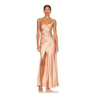 Shona Joy La Lune Cross Draped Maxi Dress 10 Pink Satin Formal Bridesmaid